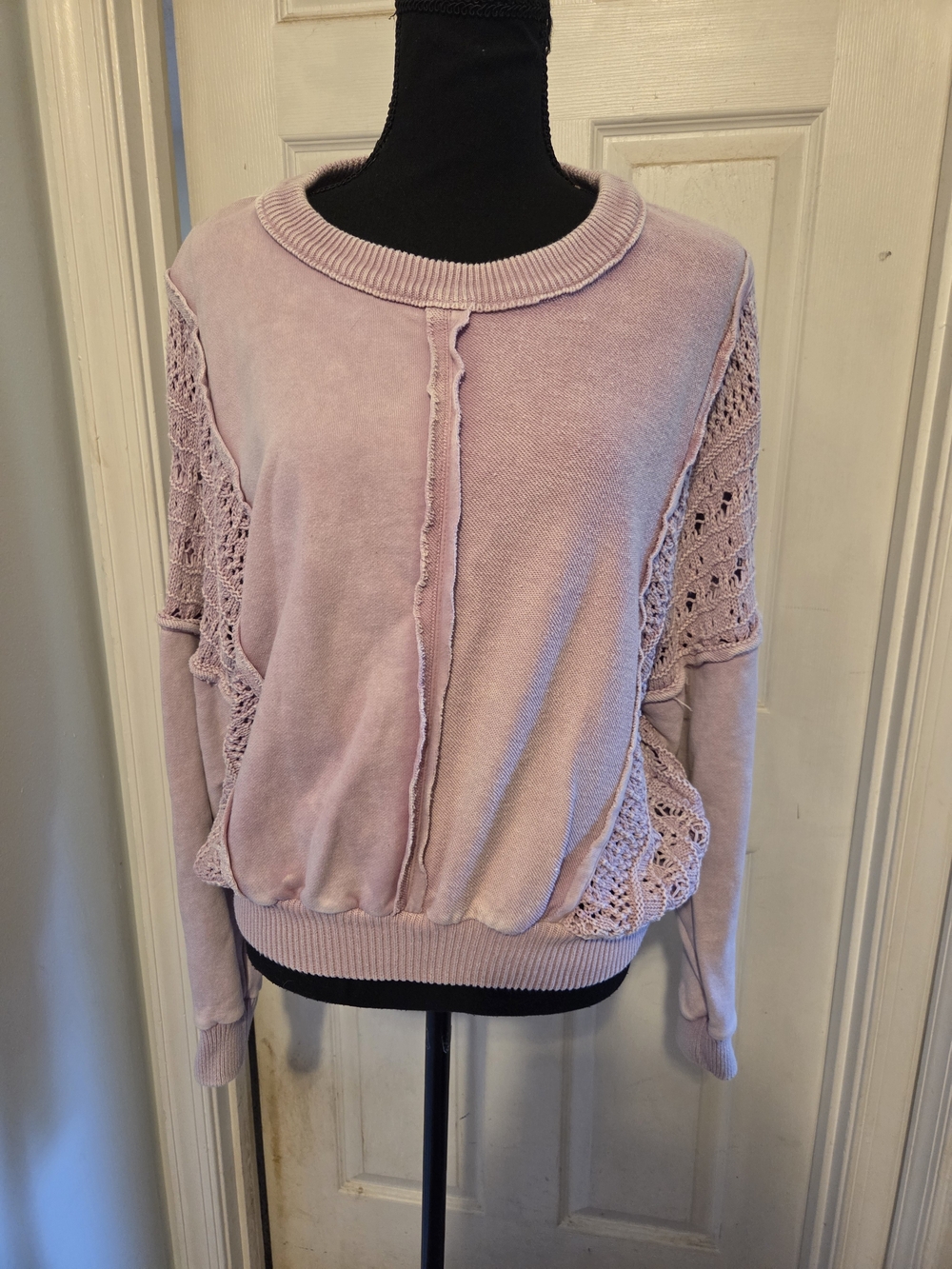 Tribal Lavender Crochet Panel Pullover Sweatshirt
